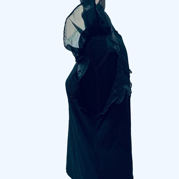 Alice & Olivia black tank with ruffle organza sleeve. Retail $225.  Size L - Picture 8 of 11